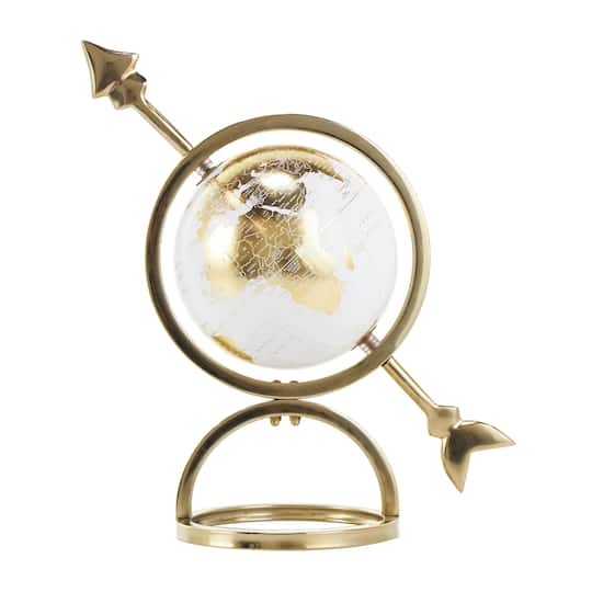 White & Gold Aluminum Tabletop Globe in Arrow Stand